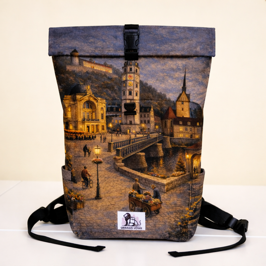 Rucksack MultiPocket Rolltop "Nächtliches Gera" – Handmade in Deutschland